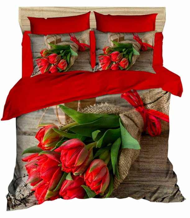 L'essentiel linge de maison Juego de funda de edredón doble con impresión 3D - Rojo, Marrón y Verde L'essentiel linge de maison Juego de funda de edredón doble con impresión 3D - Rojo, Marrón y Verde